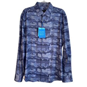Bugatchi 8 Way Stretch Blue Camo Long Sleeve Shirt Mens Size‎ XL NWT